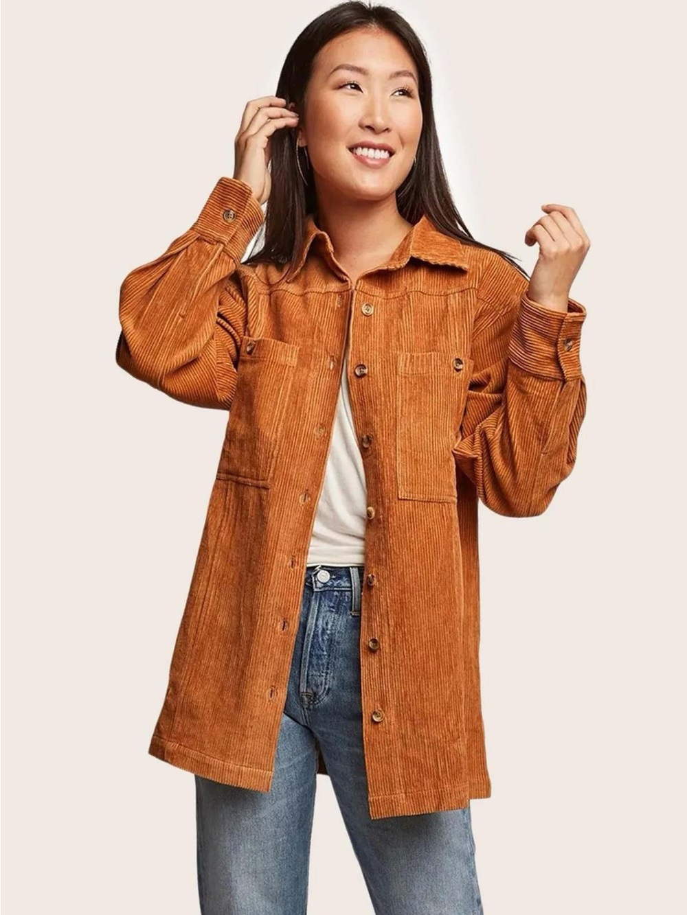 Able Corduroy Shacket in Rust Orange